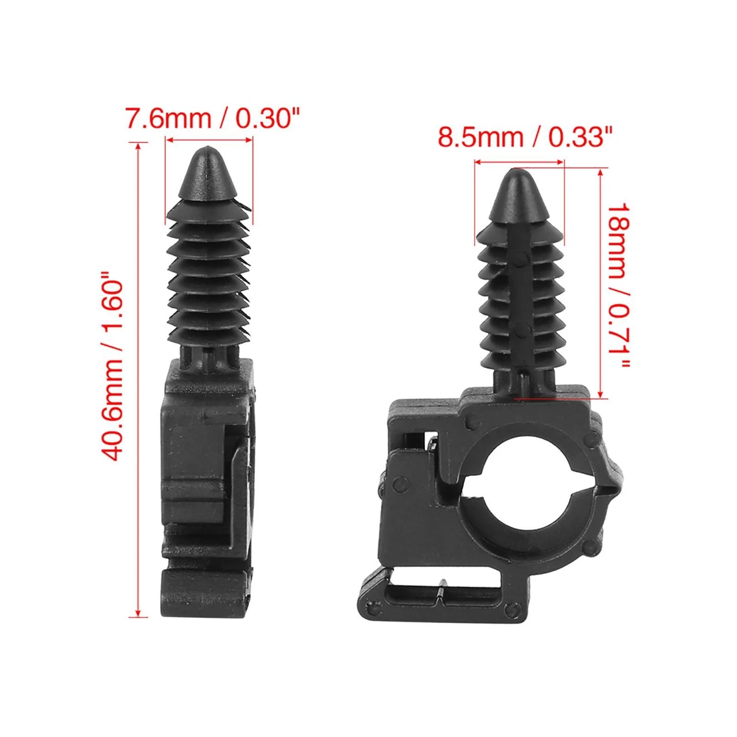 20 x 40.6mm Black Plastic Wiring Harness Retainer Clips for Ford