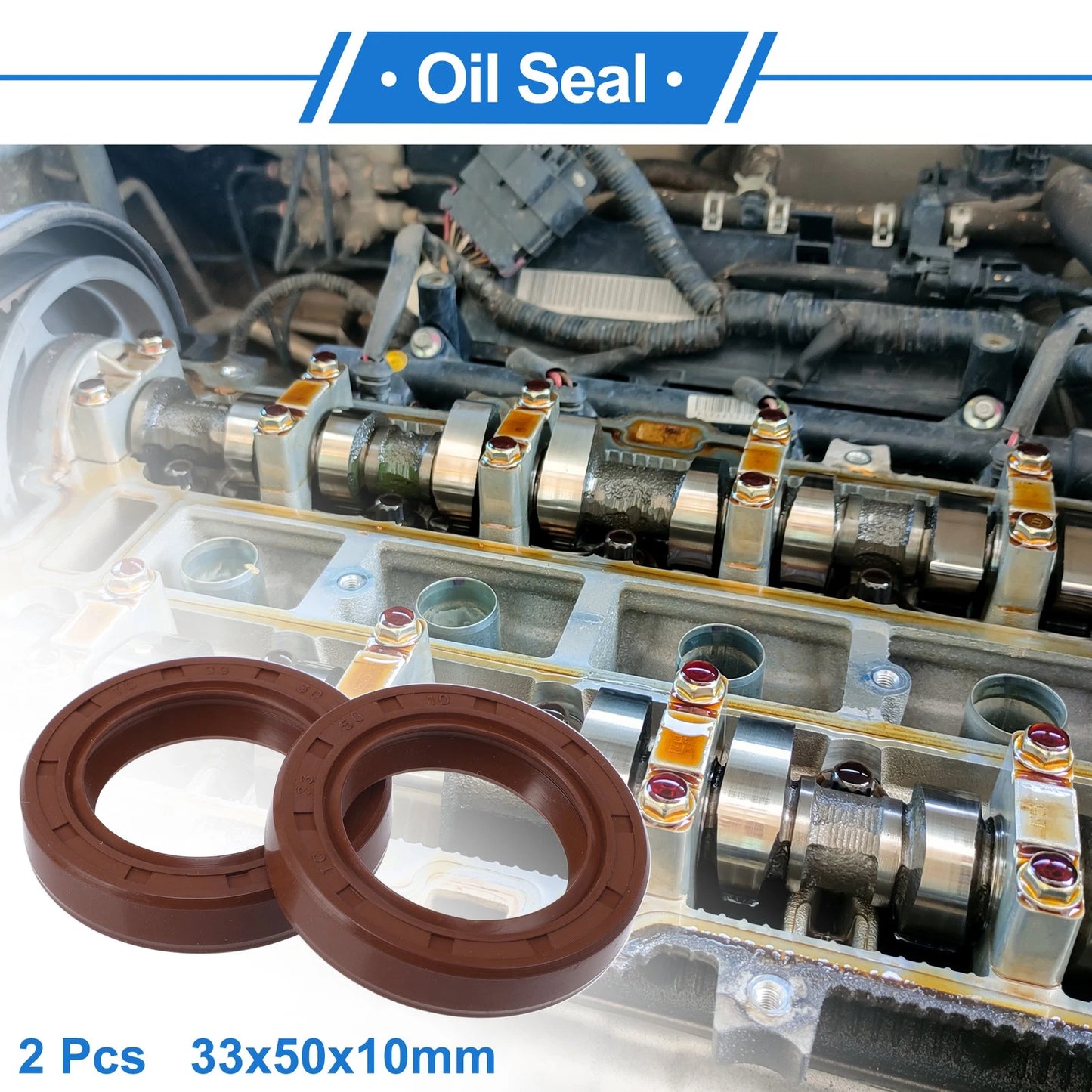 Oil Seal / 33x50x10mm Brown 2 x Pcs / Seal Ring Rotary Shaft Seal FKM Rubber