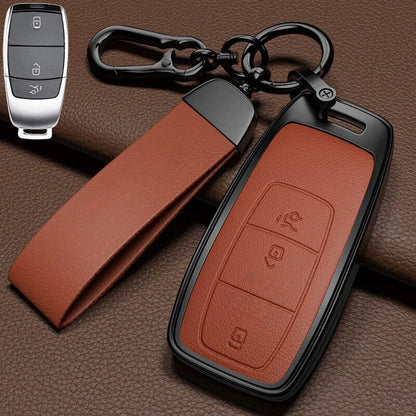 Zinc Alloy Leather Car Key Fob Case Cover for Benz C E S G W213 GLC W177 GLK AMG