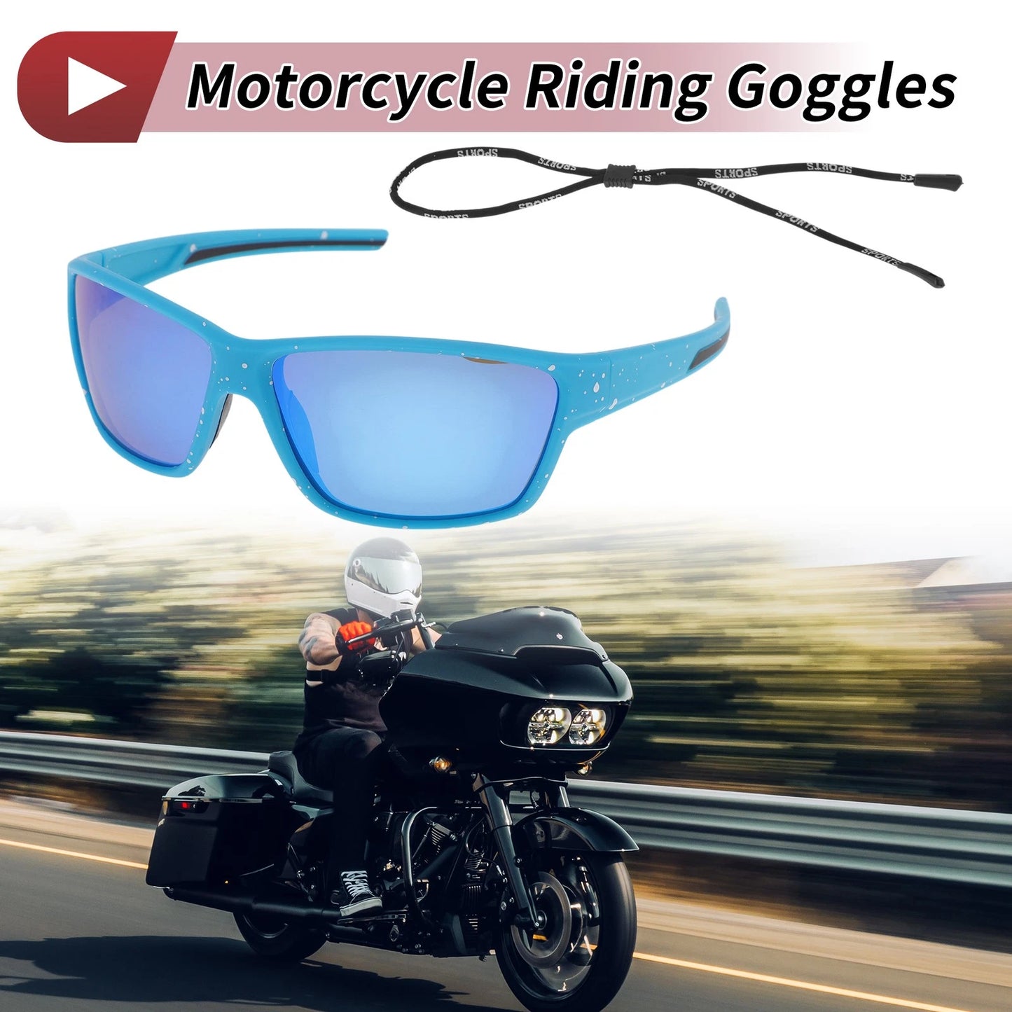 Goggles Blue Lens Blue Black Frame Tri-Acetyl Cellulos for Motorcycle
