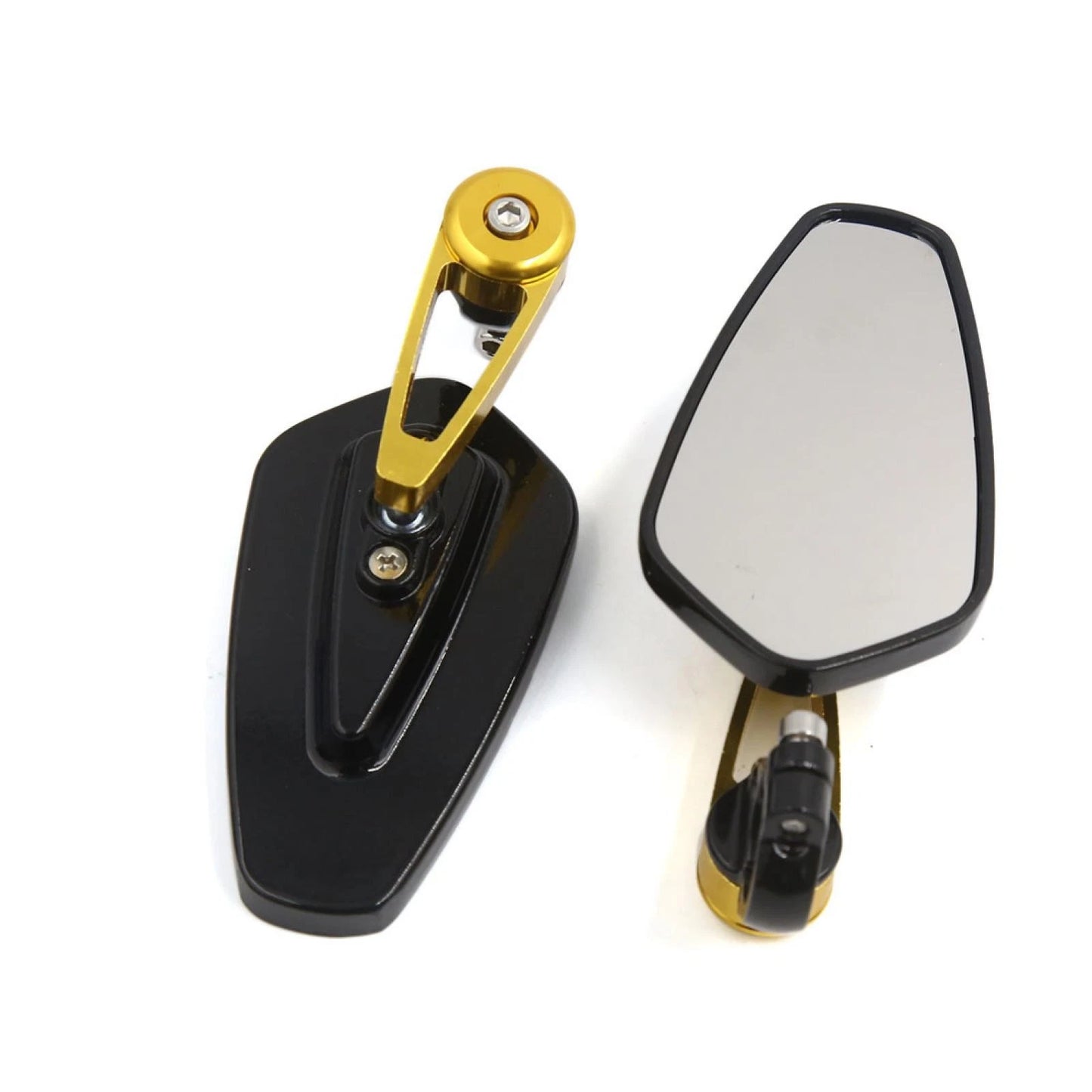2 x 7/8" 22mm Handle Bar End Rear View Mirrors Black Gold Tone for Motorcycle