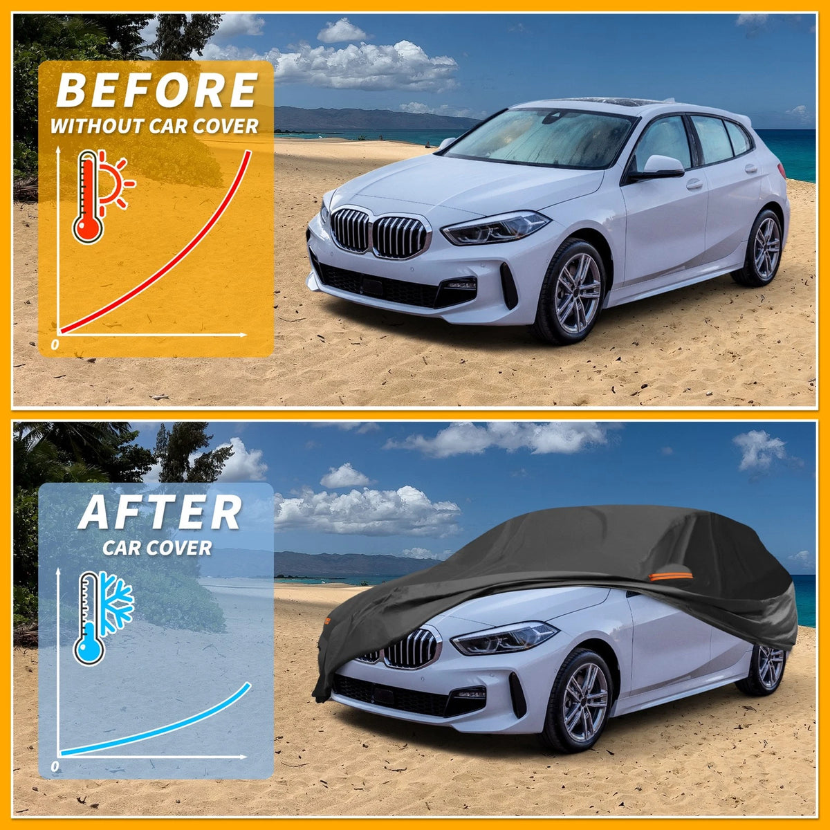 Car Cover Waterproof All Weather for BMW 1 Series Hatchback Black