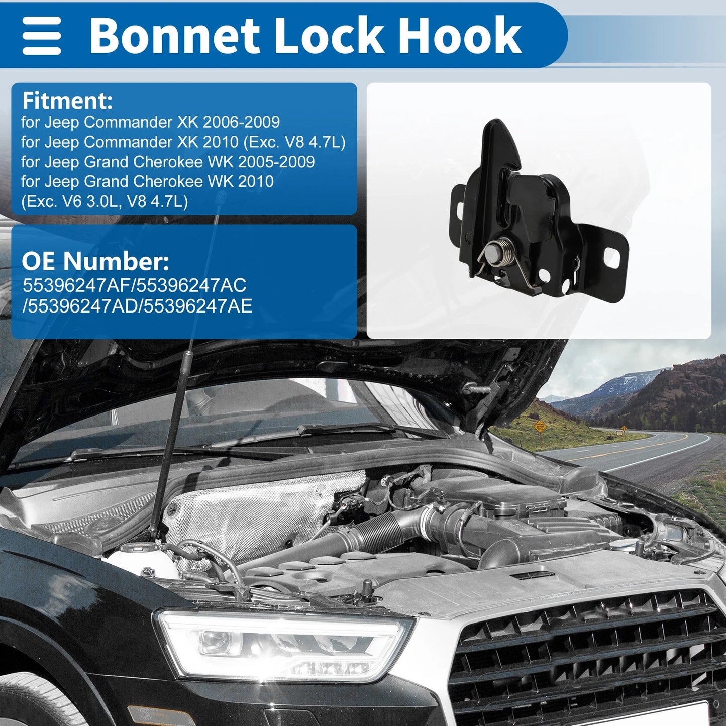 Hood Latch Assembly for Jeep Commander XK (2006-2009) 1 x Pcs