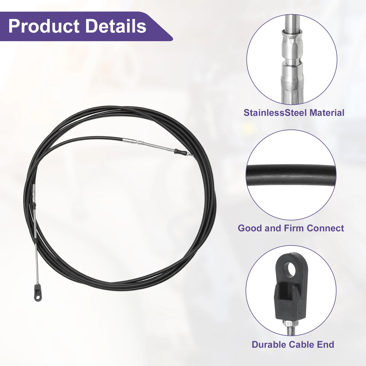 2 x Marine Throttle Control Cable Black with Fastening Head for Boats