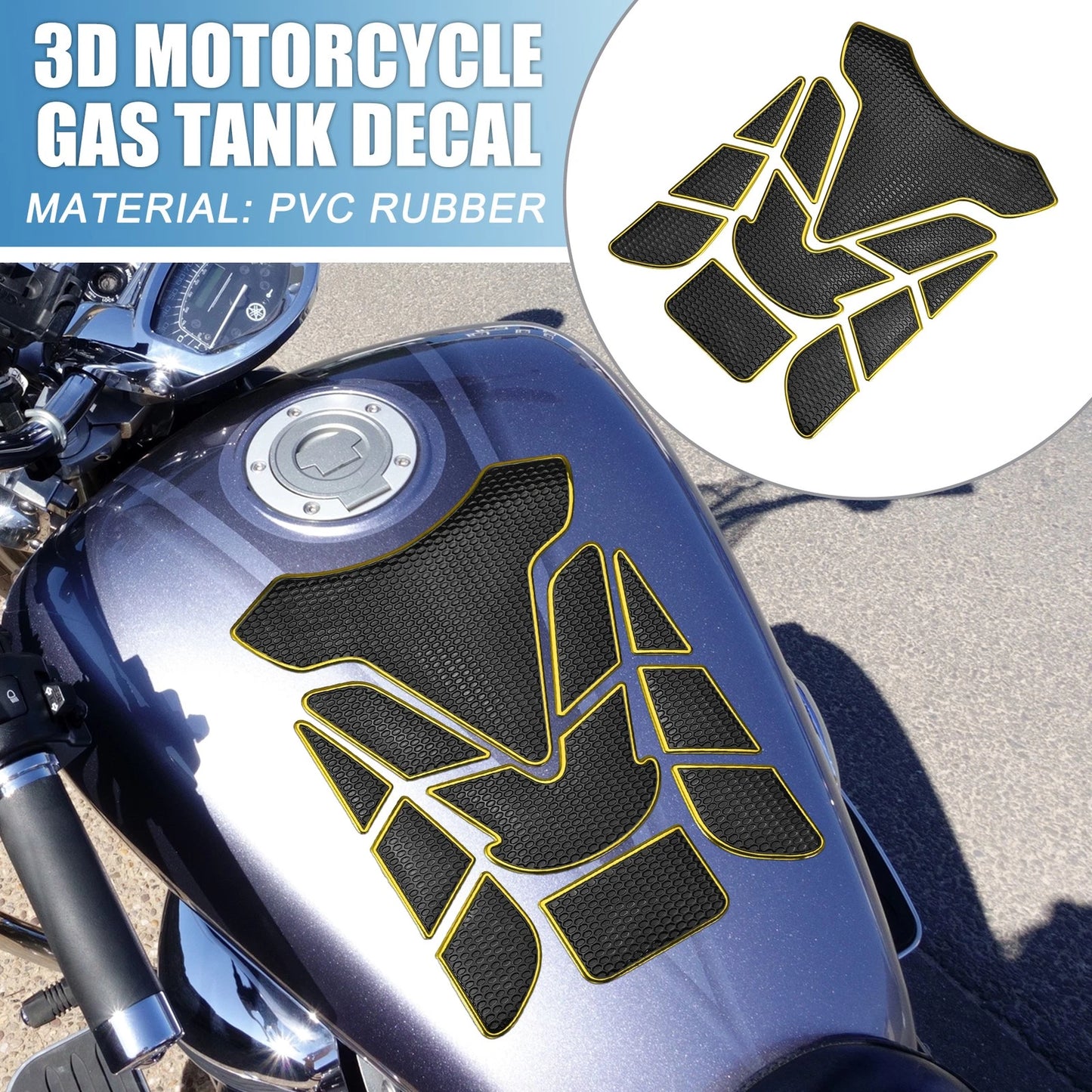 1 x Gas Tank Decal Sticker 7.68''x5.63'' Black Yellow for Universal Motorcycle