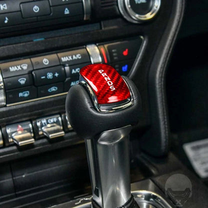 Red Carbon Fiber Gear Shift Level Knob Head Cover Trim Fits Mustang 2015-2018