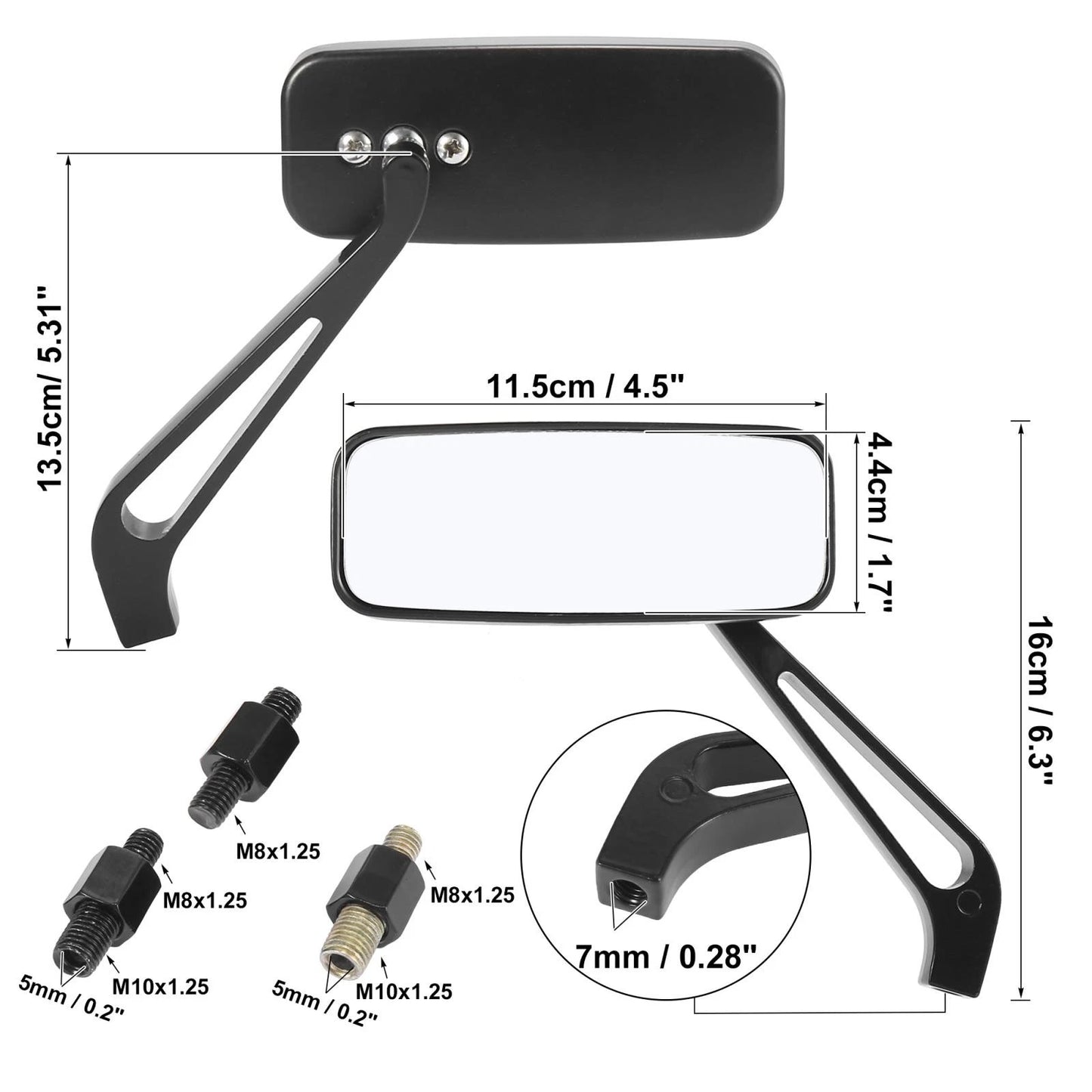 Pair 4.5x1.7 Motorcycle Rearview Mirrors Bar End Side Clear Mirror Black
