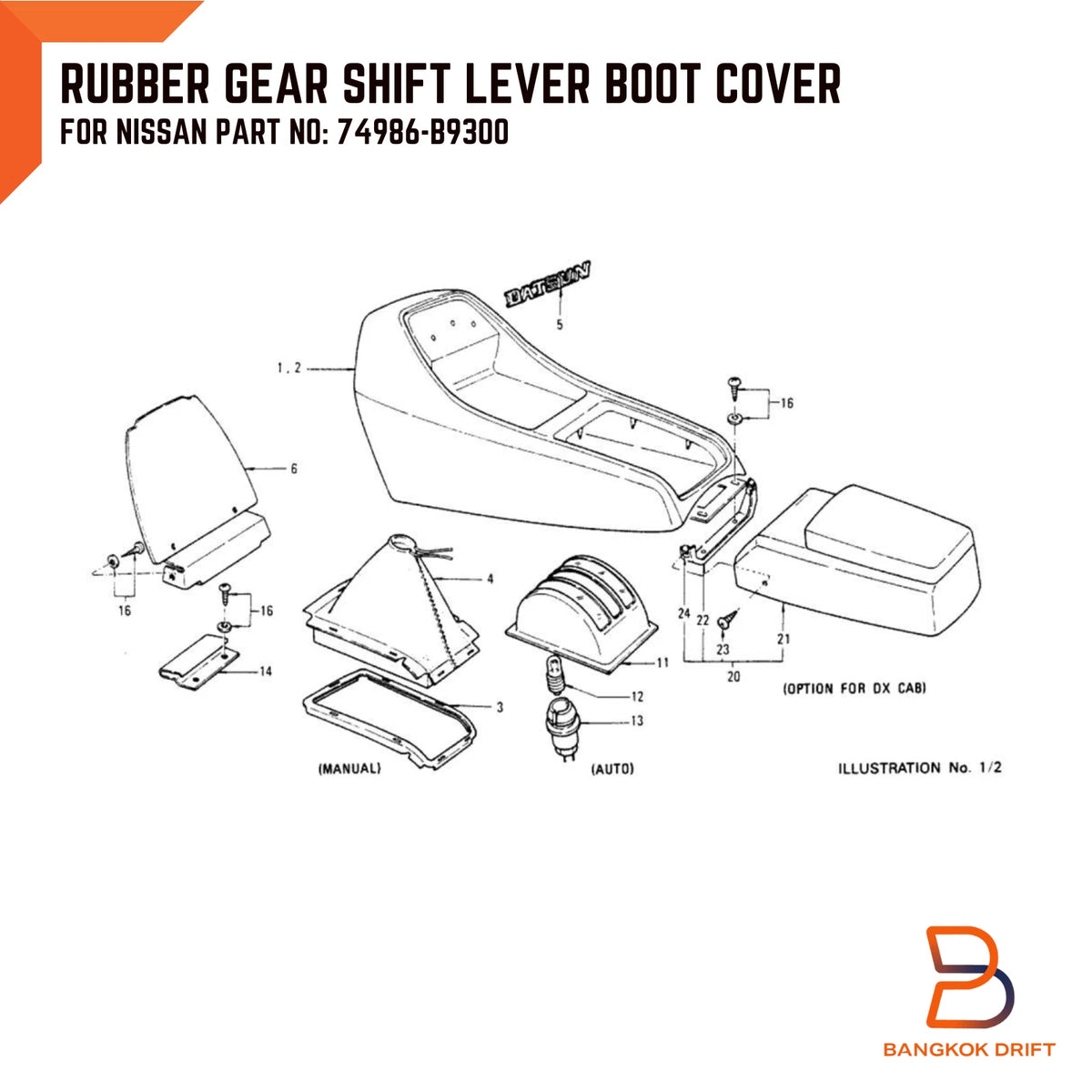 Black Rubber Shift Lever Boot Cover for Nissan Datsun 620 (1972-1979)