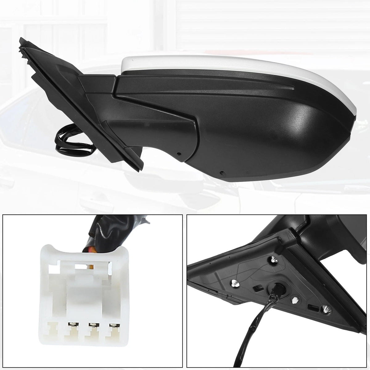 Left Side Exterior Door Mirror Assembly White for Honda Civic (2016-2021)