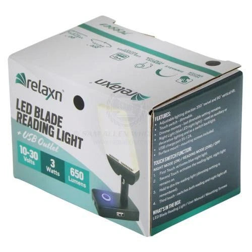 Caravan Boat Blade Reading Light LED with USB Outlet, Matt Black