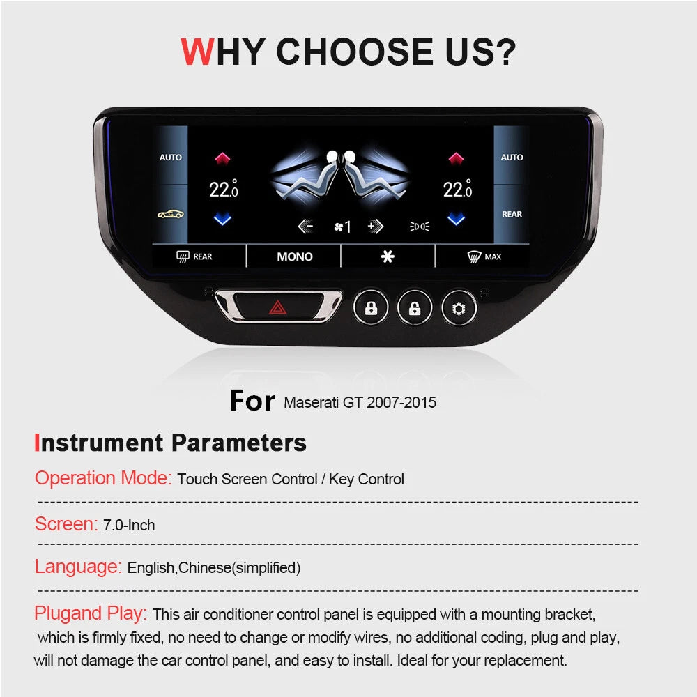 7" Climate Screen AC Control Panel for 2007-2015 Maserati GT