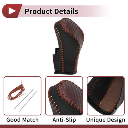 1 Pc Gear Shift Knob Cover Black Brown Faux Leather for QX56 (2011-2013)