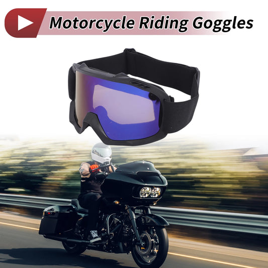 1 Pc Motorcycle Riding Goggles Blue Purple Lens Black Frame PC TPU