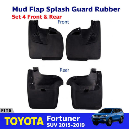 Splash Guard Mud Flap Rubber Set 4 Front Rear Fits Toyota Fortuner SUV 2017-19