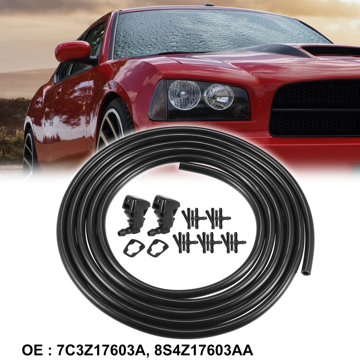 2 x Windshield Washer Nozzles & 2.8m Hose Kit for Ford (2007-2014)