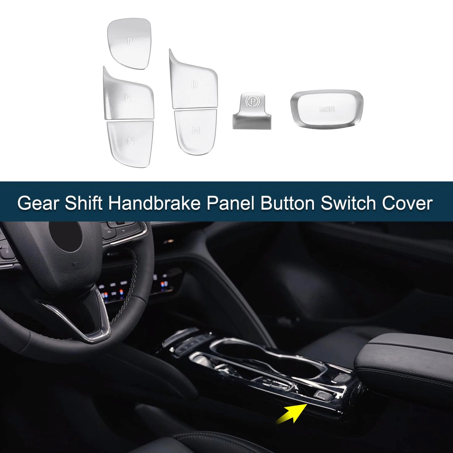 Gear Shift Handbrake Button Switch Cover for Buick Envision Silver Tone 1 Set