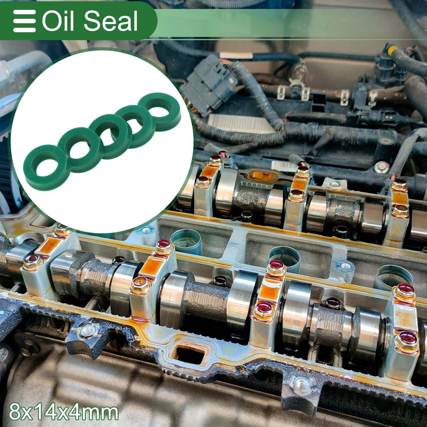 Oil Seal Rotary Shaft Seal TPU 8x14x4mm High Pressure Green 5 Pcs