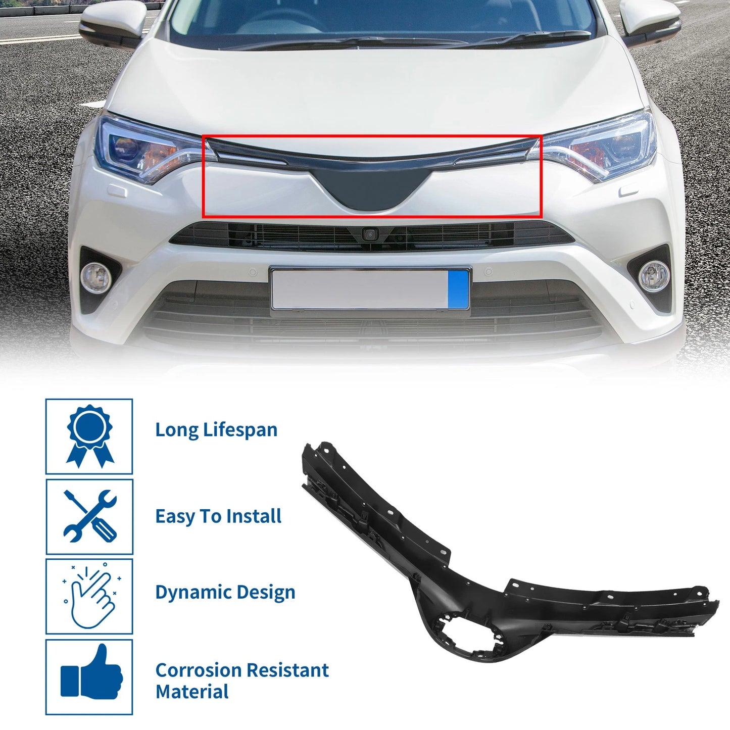 Front Hood Bumper Grille for Toyota RAV4 LE (2016-2018) Black