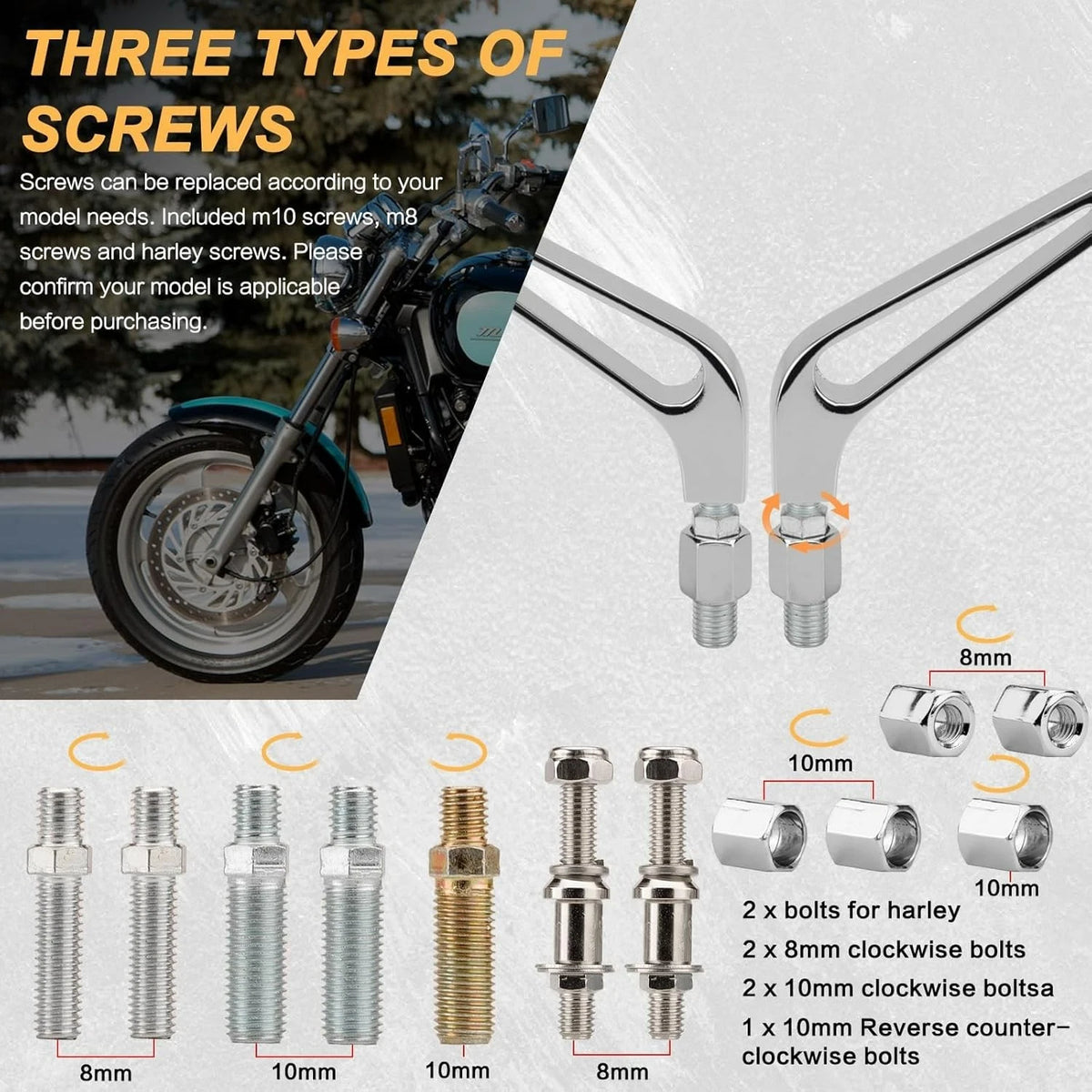 Chrome Motorcycle Mirrors for Chopper Cruiser Bobber Cafe Racer Scooter