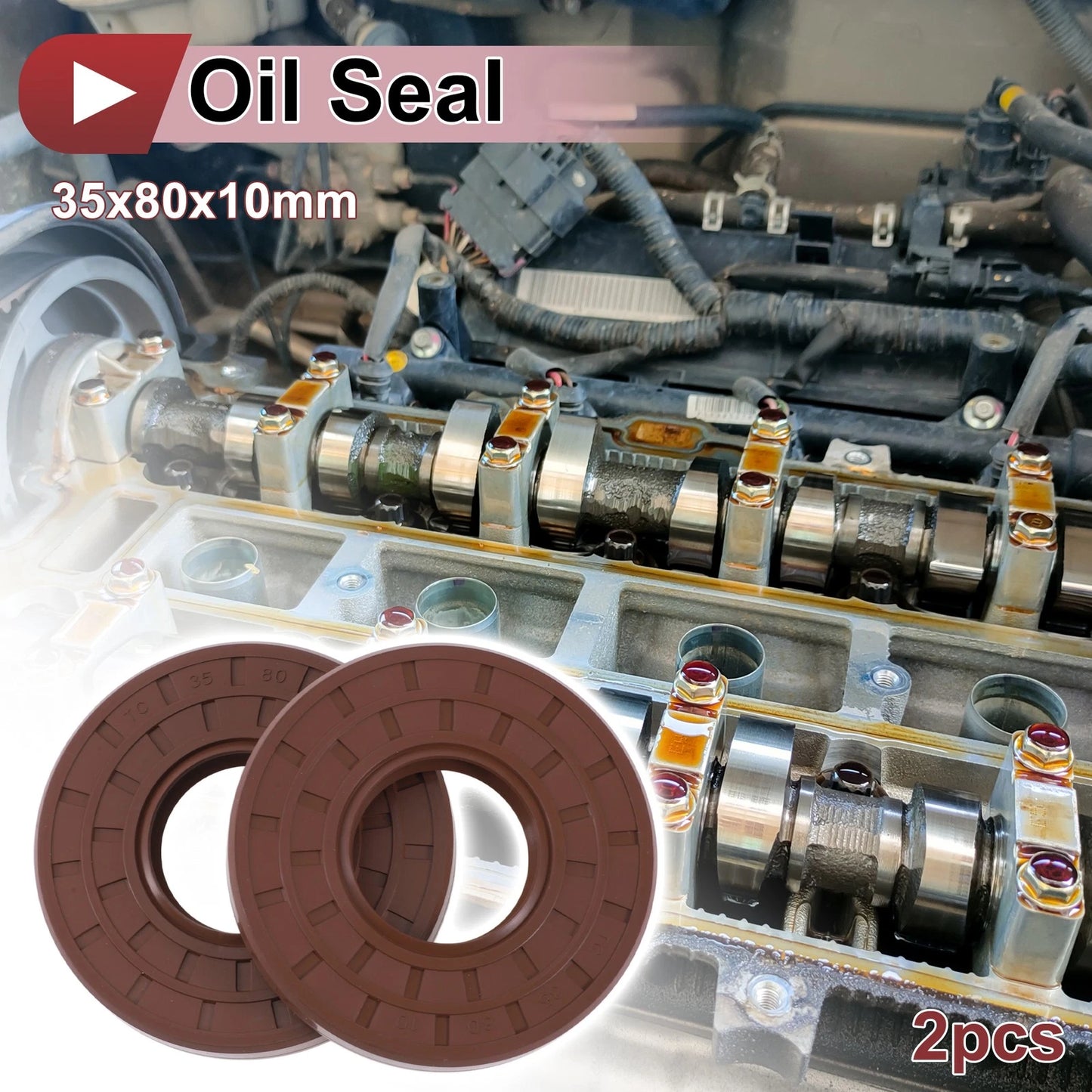 Oil Seal 2 x 35x80x10mm Brown Rotary Shaft Seal FKM Rubber