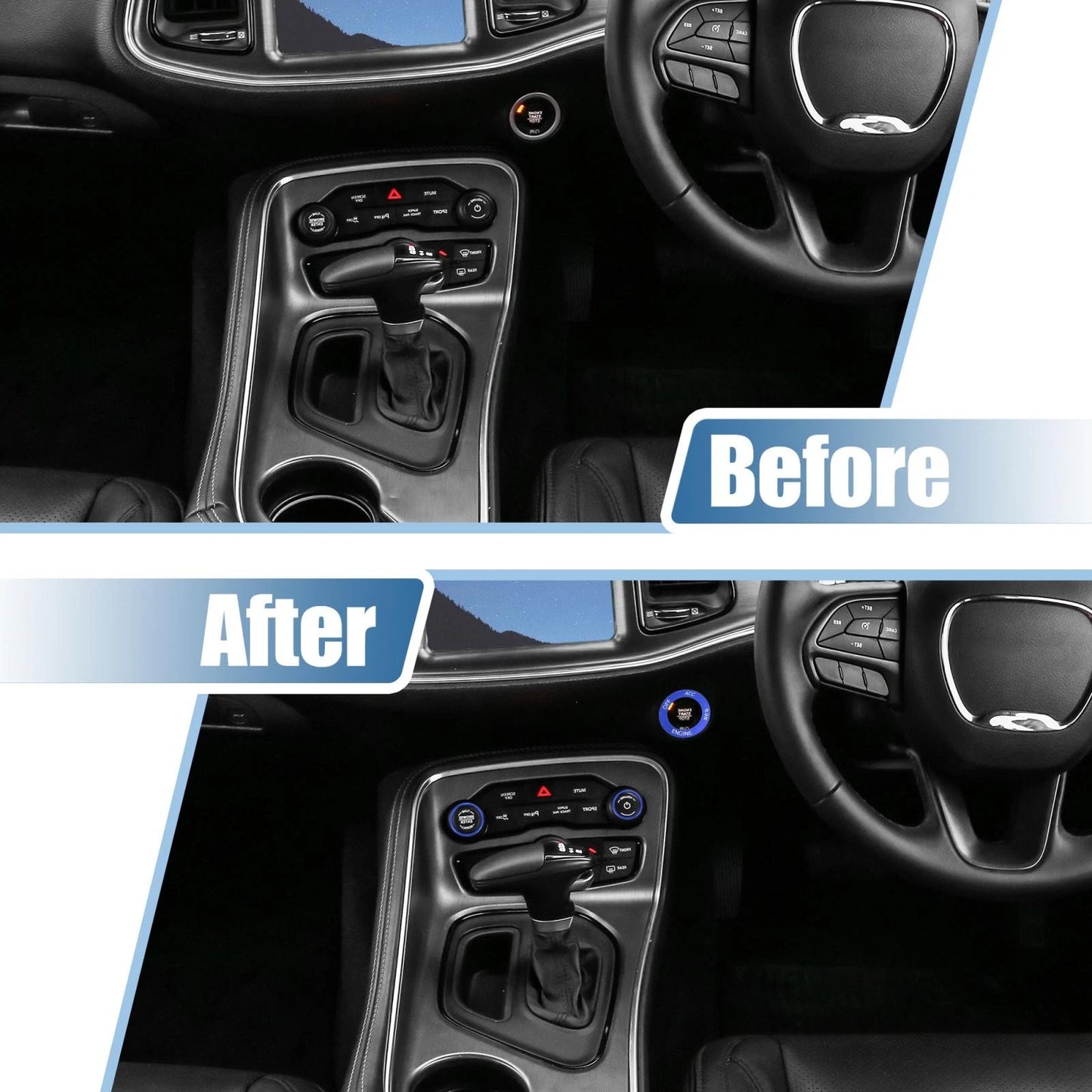 Air Conditioner Knob Ring Covers Engine Start Button Cover Set for Dodge Blue