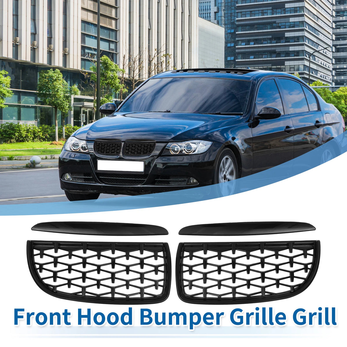 Front Hood Bumper Grille for BMW 325i 325xi 328i 328xi E90 (2006-2013) Pair