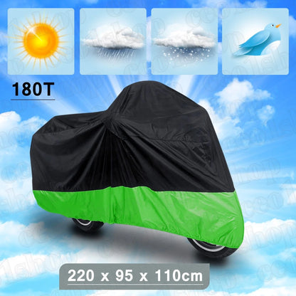 180T Black+Green Outdoor Motorcycle Cover L for Kawasaki Ninja 250