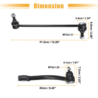 4 Pcs Front Sway Bar Link Outer Tie Rods for Hyundai Elantra (2013-2016)