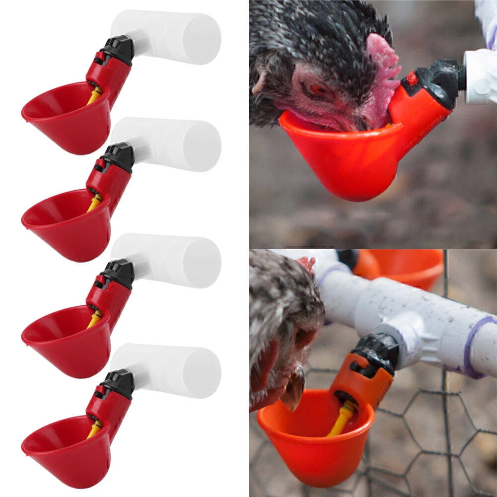 4 Pack Automatic Poultry Water Drinking Cups for Chicken & Hen - PVC Fittings