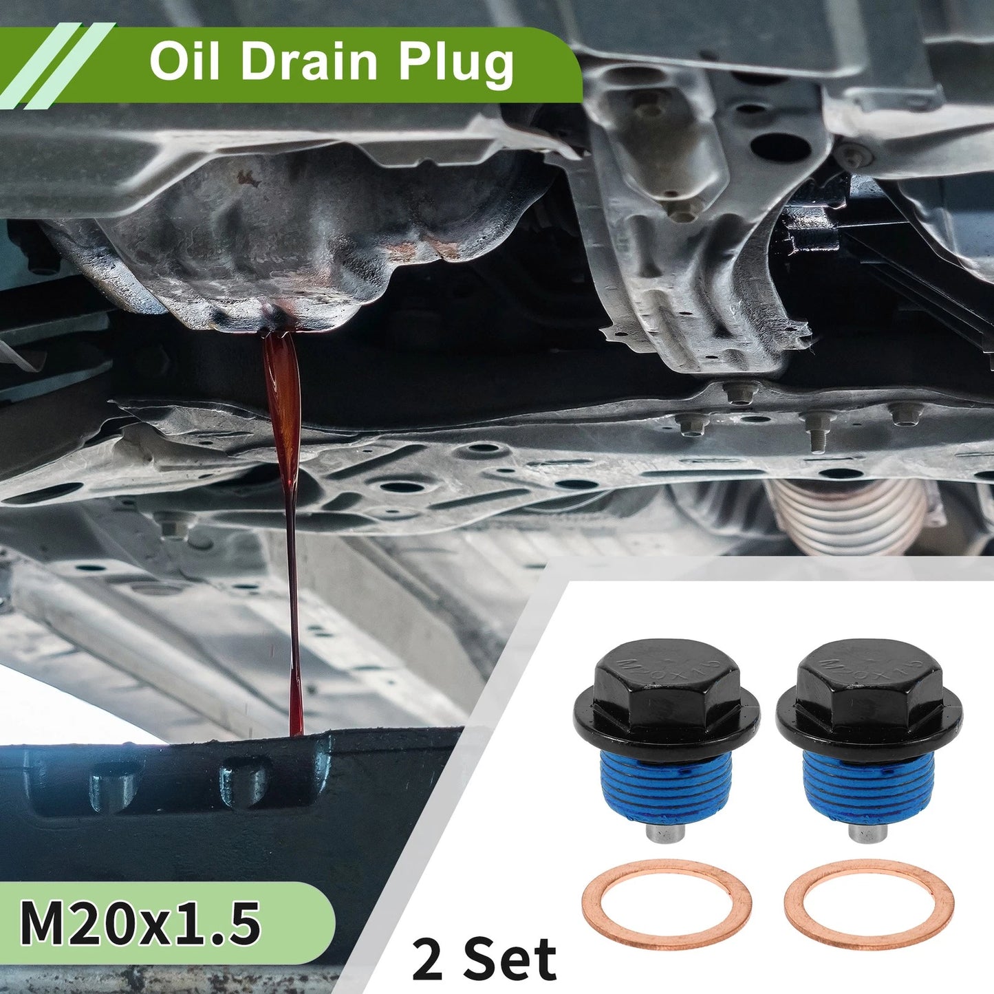 2 x M20x1.5 Copper Oil Drain Plug with Gasket for Car Motorcycle Black Blue