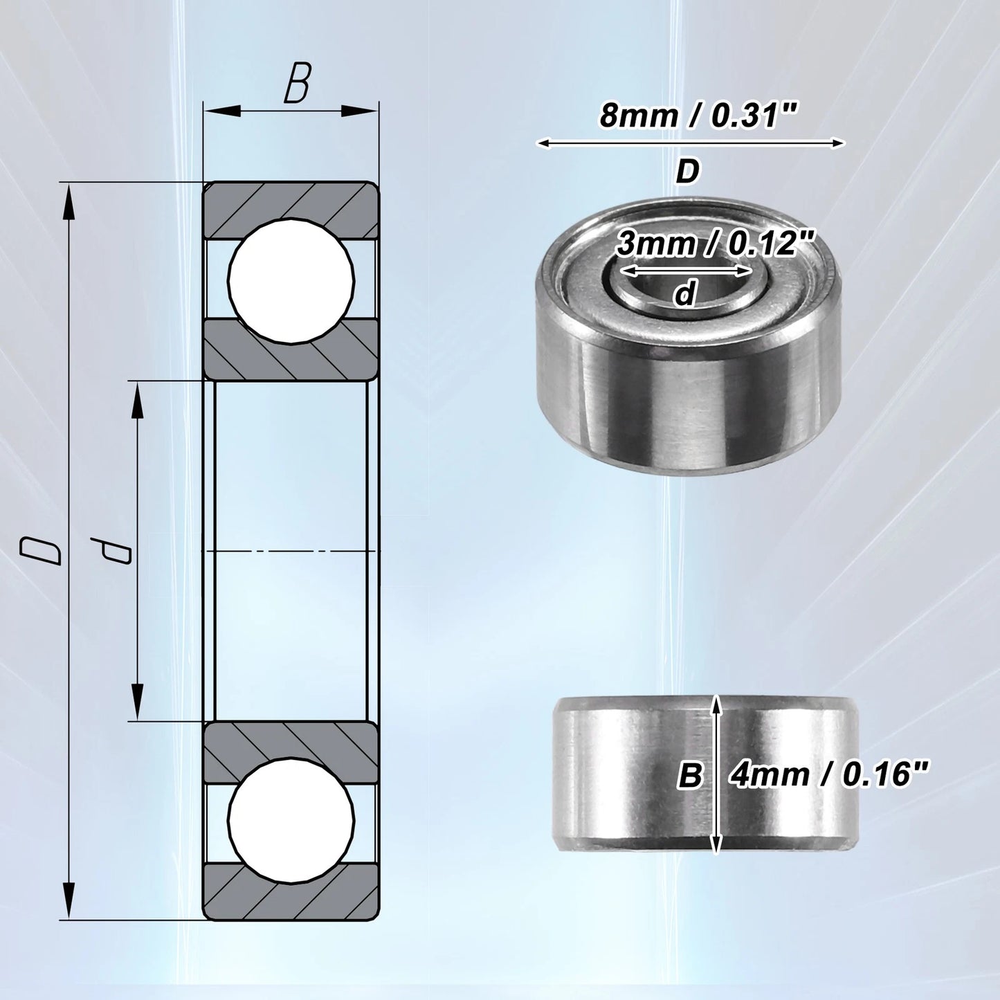 10pcs 3x8x4mm Double Metal Shield Deep Groove Ball Bearings