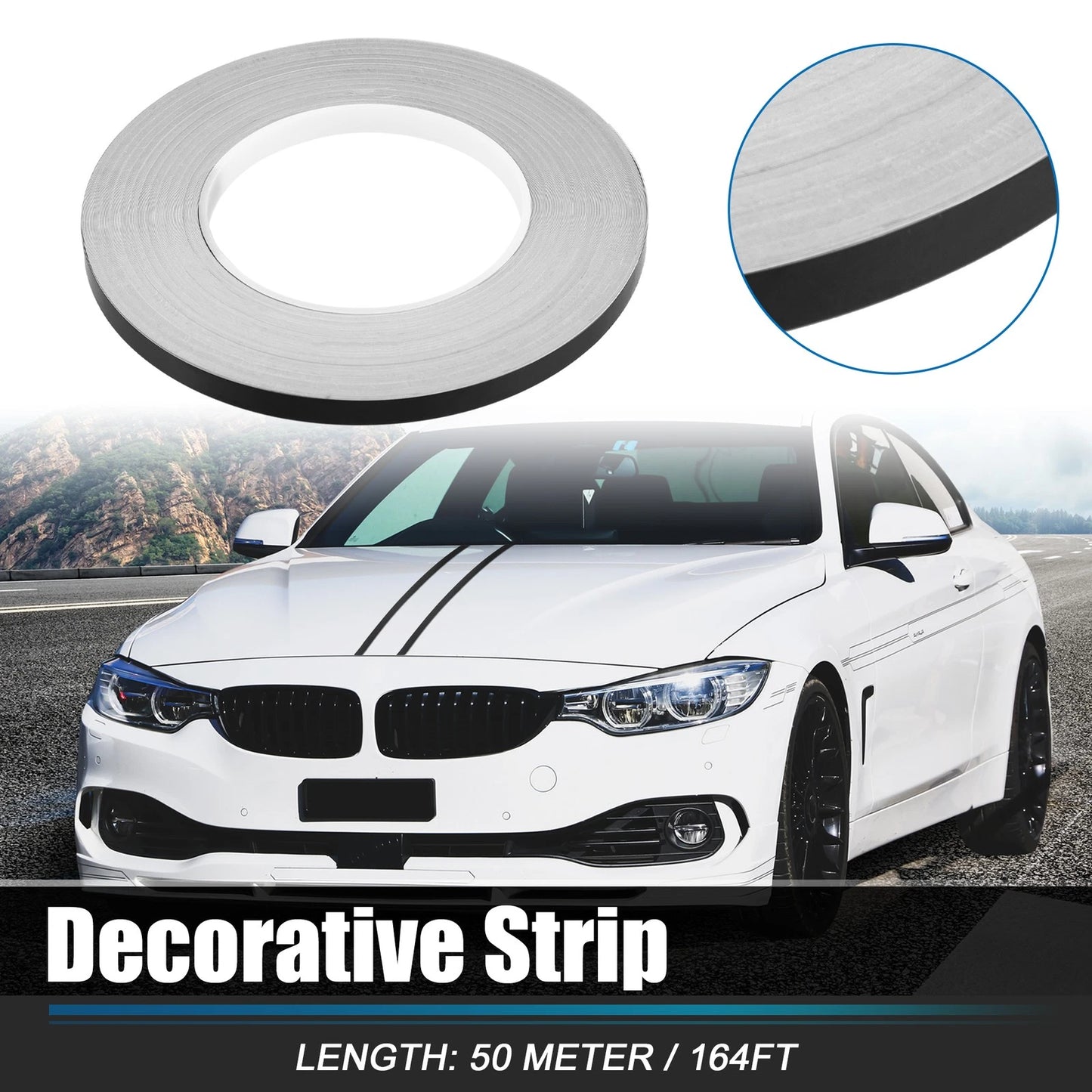 0.3" Width 164ft Length Decorative Strips Waterproof Black for Car Motorcycle