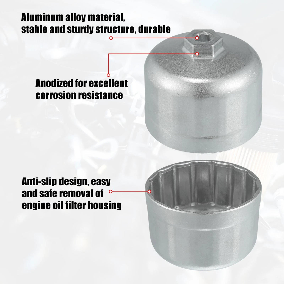 86mm 16 Flutes Oil Filter Wrench for BMW Volvo Silver Tone