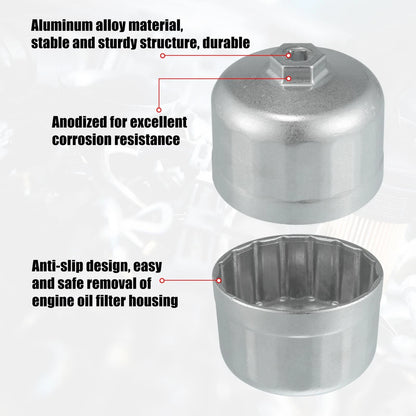 86mm 16 Flutes Oil Filter Wrench for BMW Volvo Silver Tone