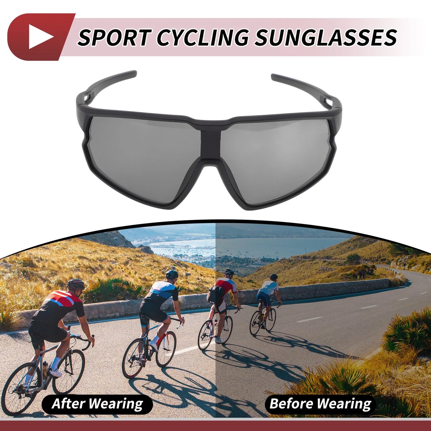 Goggles Deep Gray Lens Black Frame PC Cycling for Motorcycle