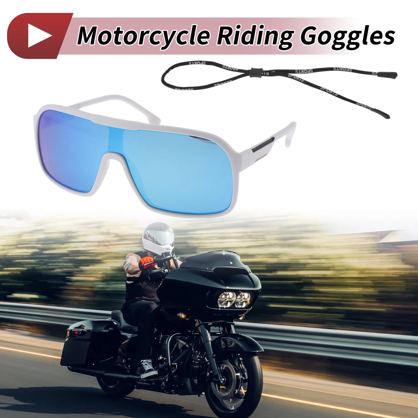 Set 1 x Motorcycle Riding Goggles Blue Lens Black Frame for Motorcycle