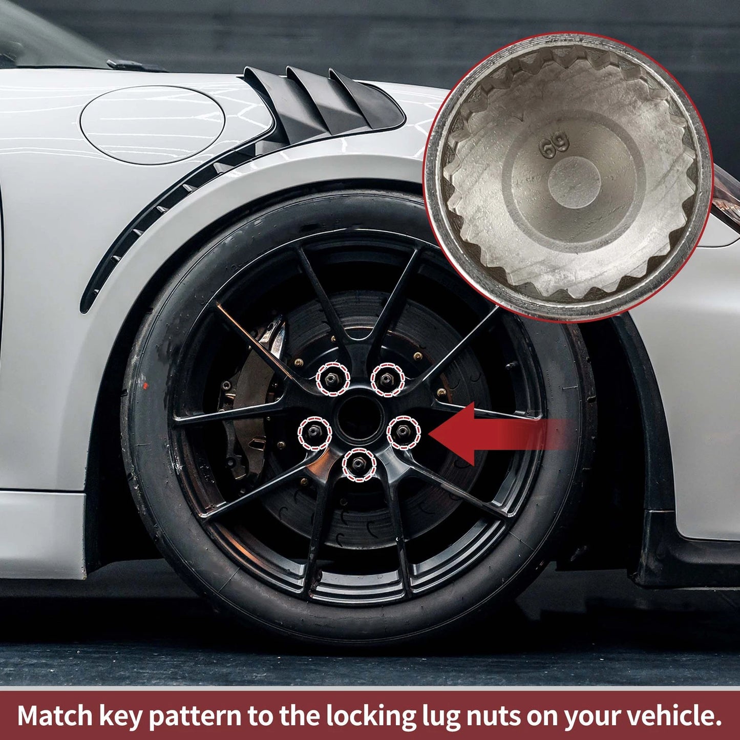 Wheel Lock Lug Nut 23 Teeth Anti-theft Key Socket for Porsche Cayenne