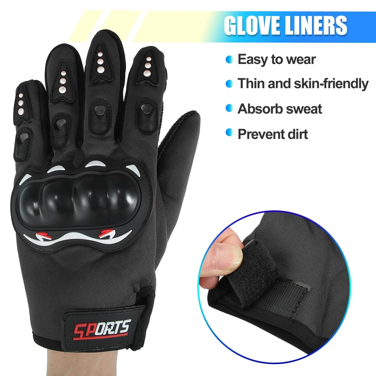 1 Pair Riding Gloves Liners for Motorcycle All Finger Gloves Black