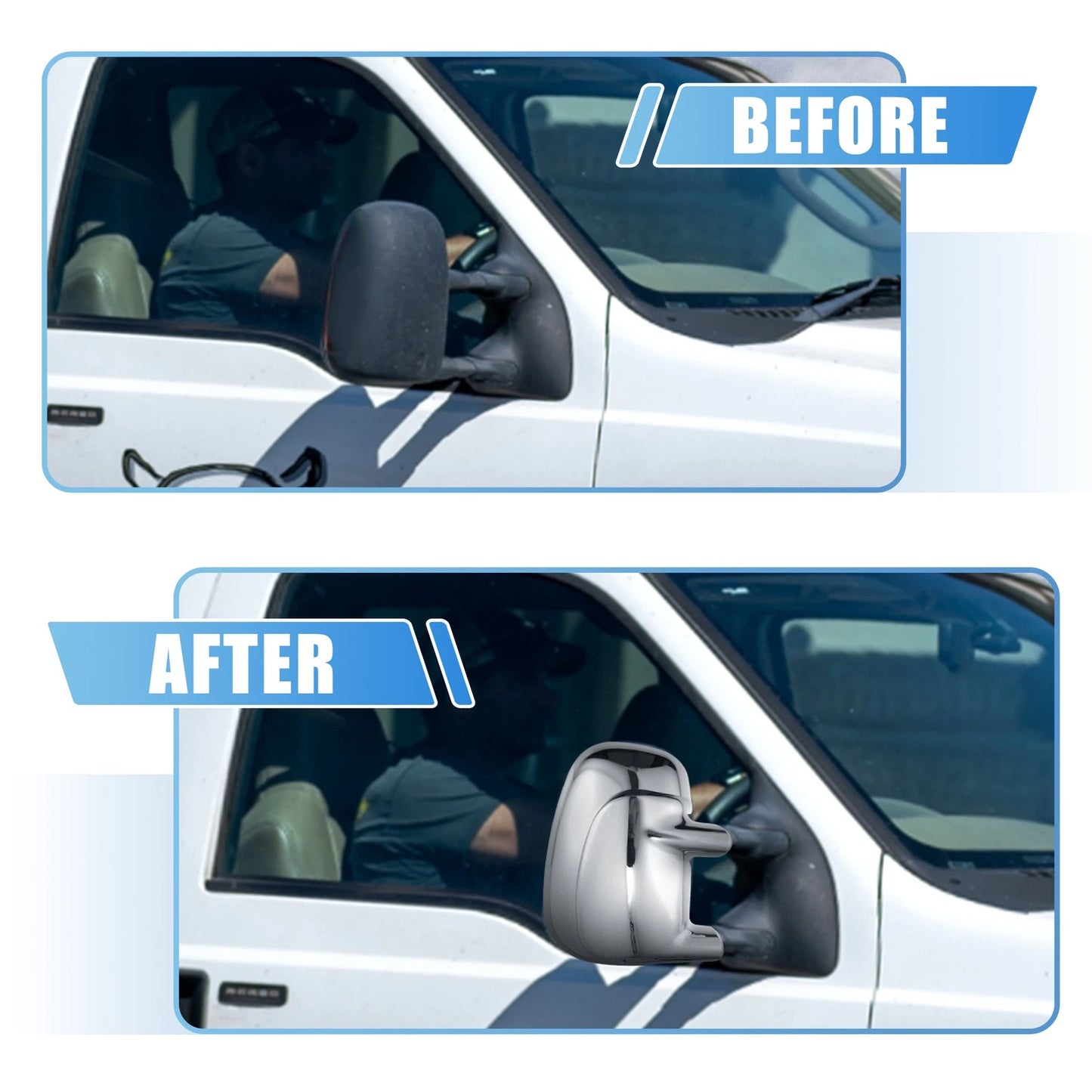 Chrome Plated Mirror Covers for Ford F-350