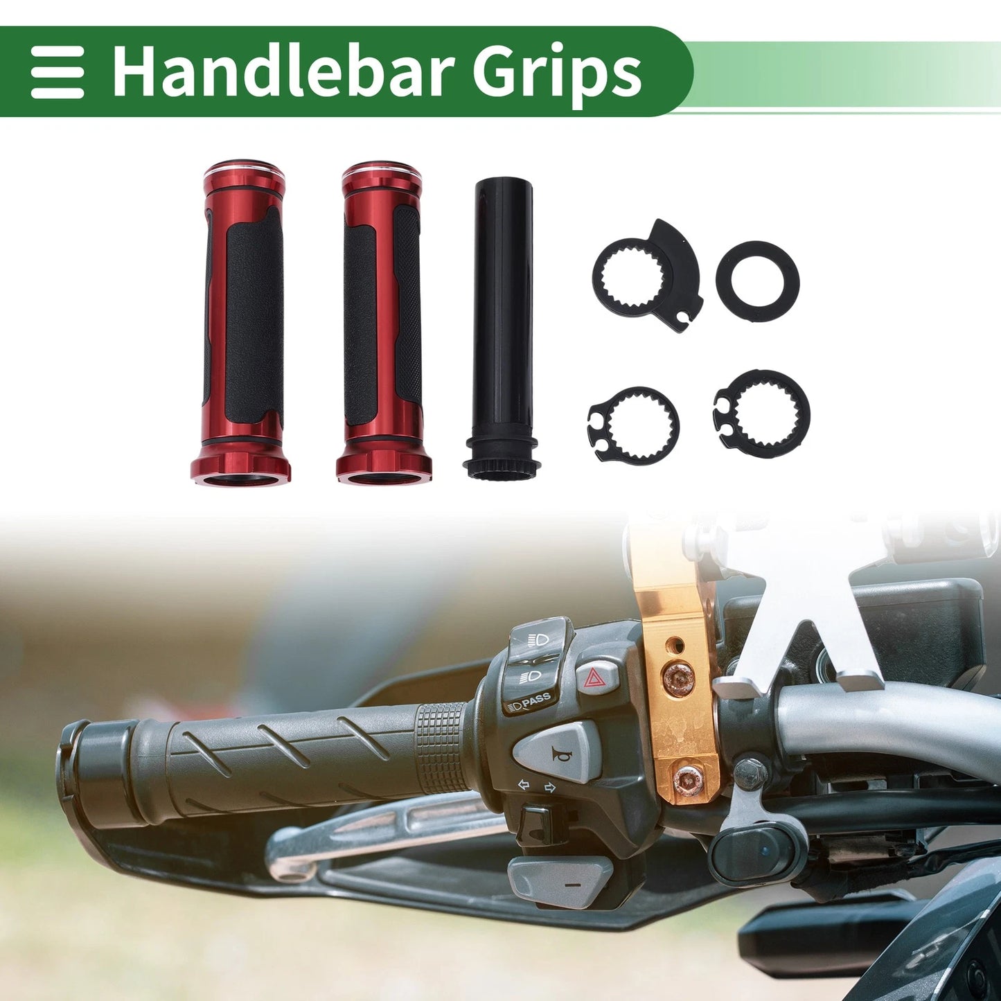 Hand Grips / 7/8" 22mm / Motorcycle Handlebar Grips Black Red Rhombus
