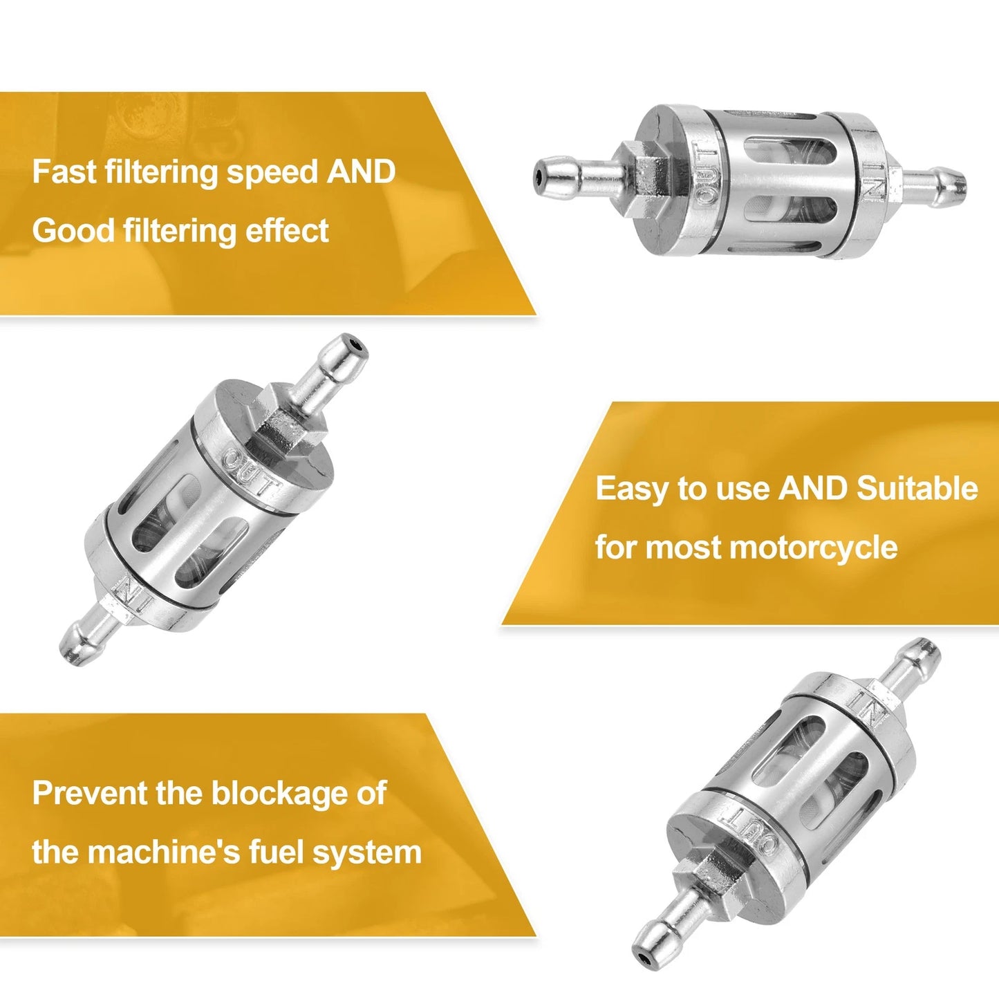 Silver Tone 8mm Fuel Filters Inline Gas Filter for Motorbike