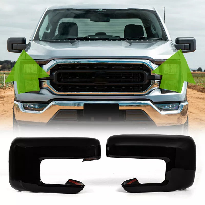 Gloss Black Side Door Mirror Cover Cap for Ford F150 2021-2024 with Signal Hole