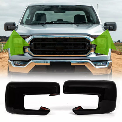 Gloss Black Side Door Mirror Cover Cap for Ford F150 2021-2024 with Signal Hole