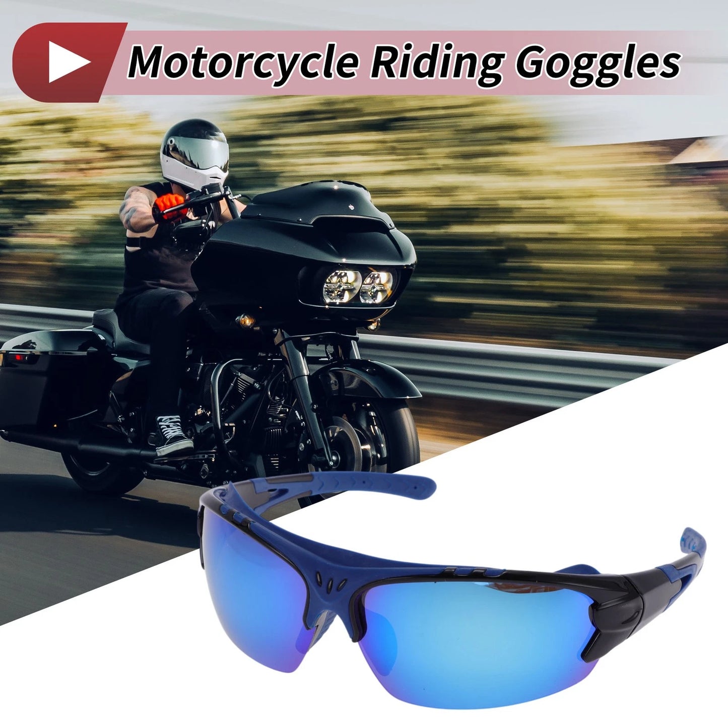 Goggles for Motorcycle Riding Blue Lens Black Frame UV400
