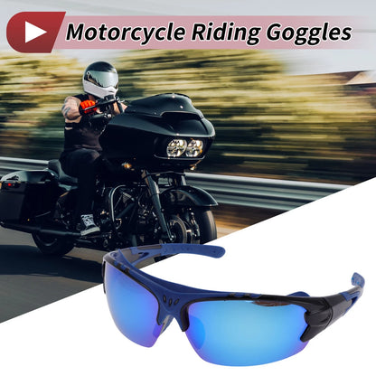 Goggles for Motorcycle Riding Blue Lens Black Frame UV400
