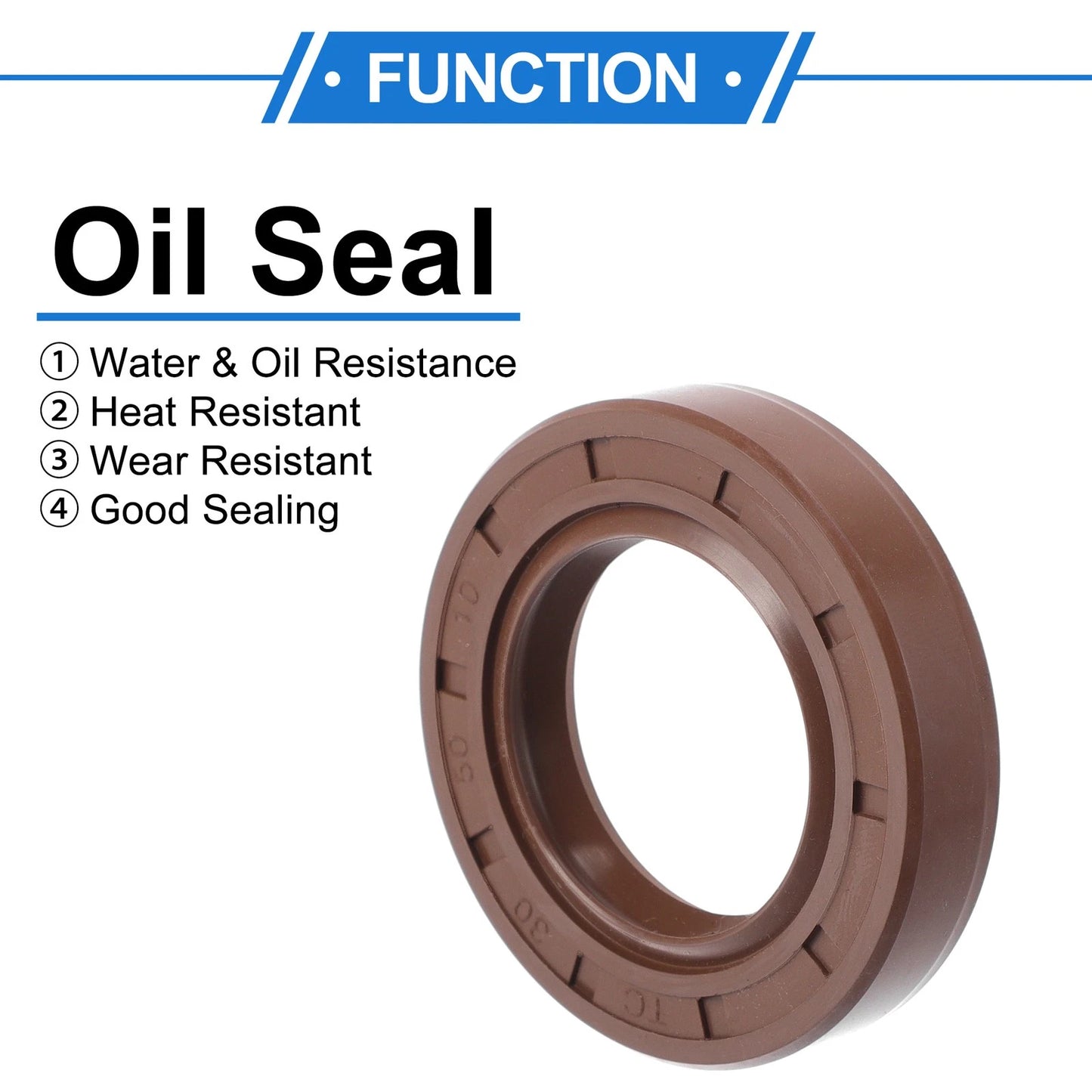 Oil Seal 30x50x10mm Rotary Shaft Seal FKM Rubber Brown 2 x