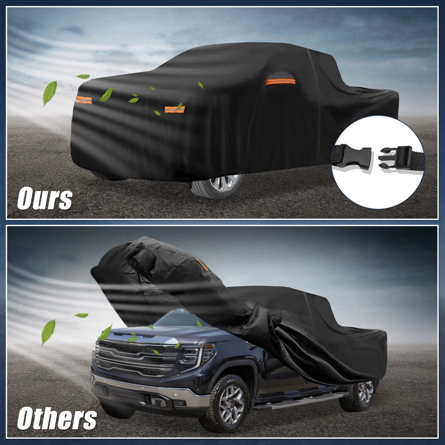 Waterproof Car Cover 210D-PU Oxford for GMC Sierra 6.6ft Bed with Zipper