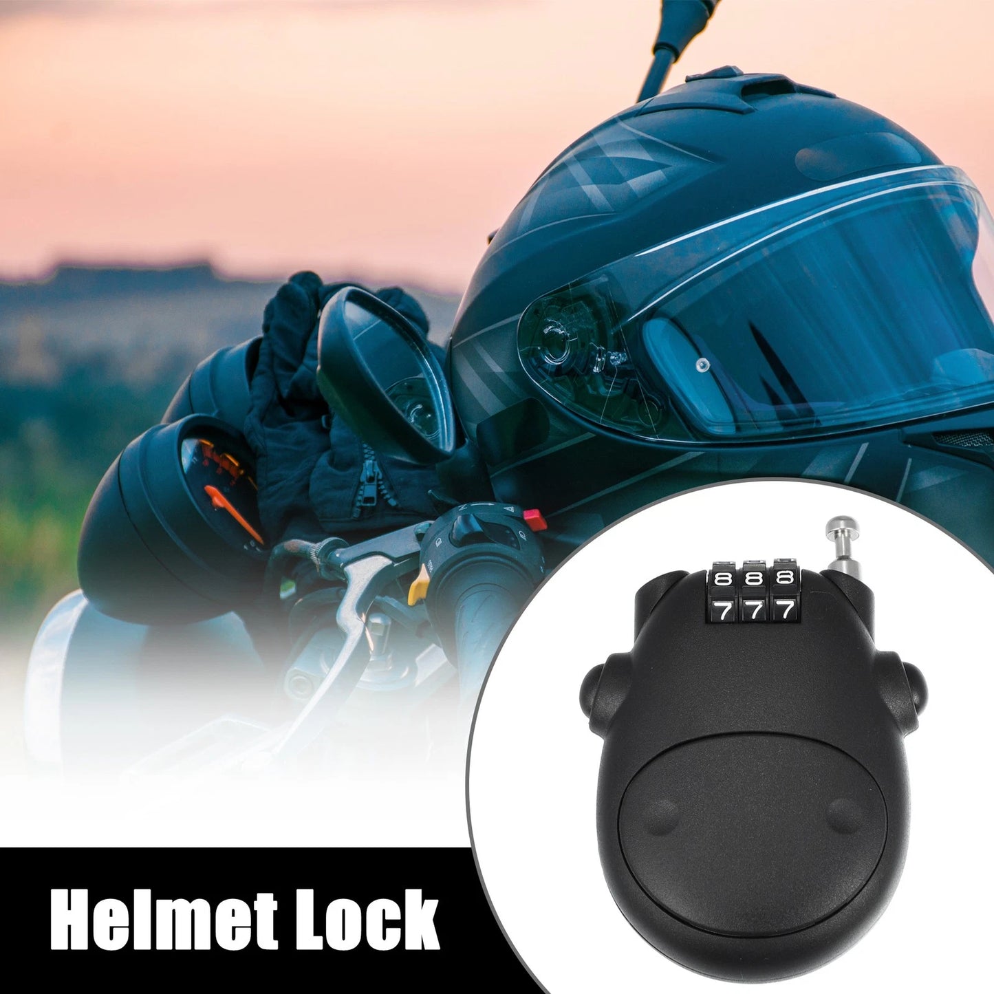 Portable 3 Digit Security Resettable Helmet Lock for Motorcycle Black