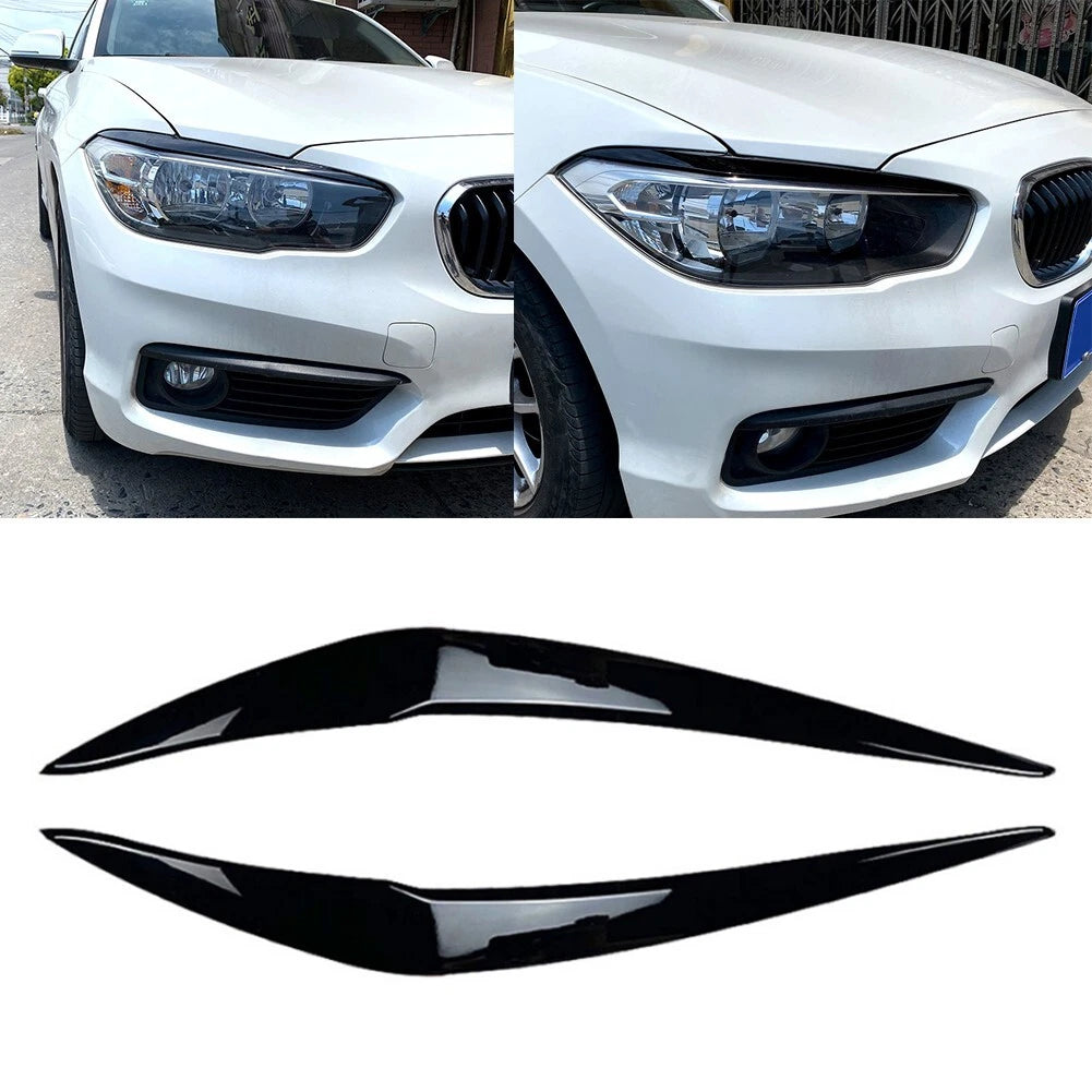 Headlight Eyelids Chrome Trim Cover ABS Black for BMW 1 Series (2015–2018)