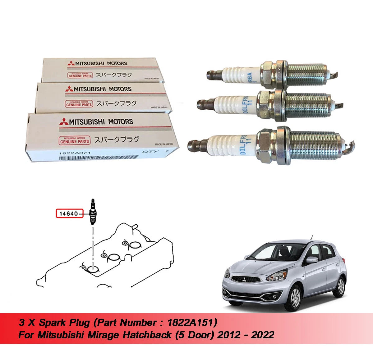 3 x Spark Plugs for Mitsubishi Mirage Hatchback (2012-2022)